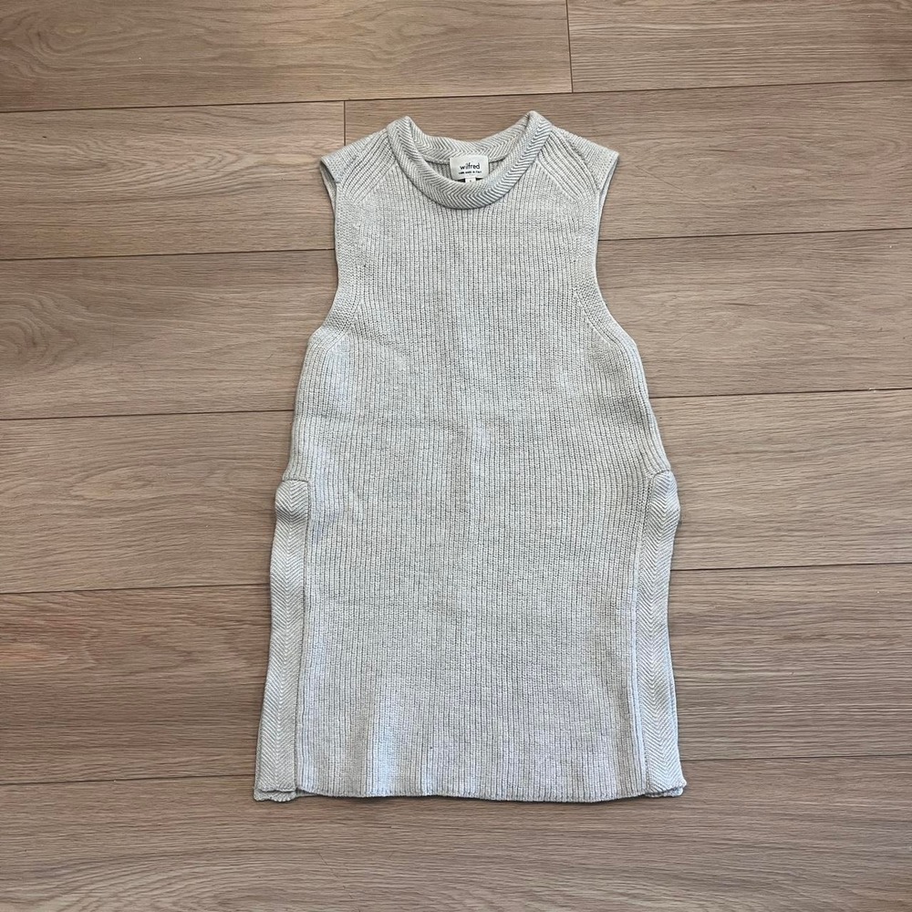 Aritzia Wilfred Grey Sleeveless 100% Merino Wool Knit Tunic Sweater Women S